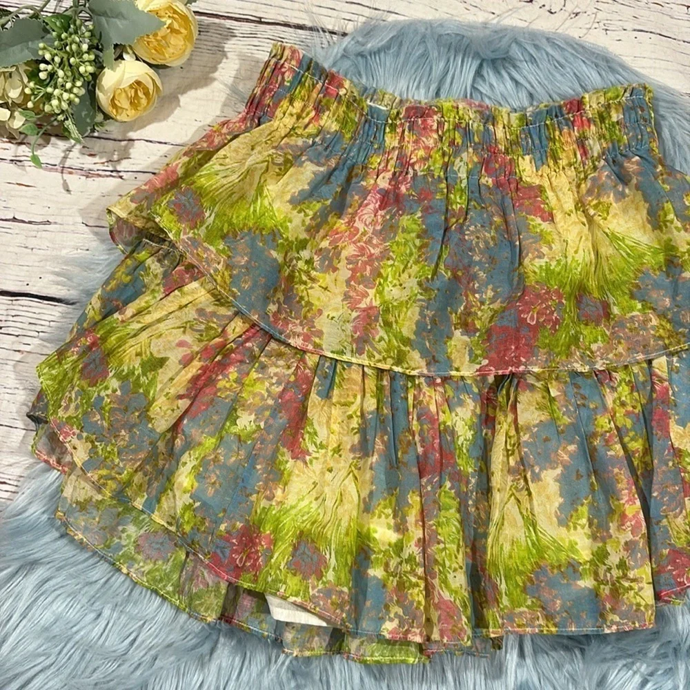 LoveShackFancy Ruffle Mini Skirt in Pastel Fields